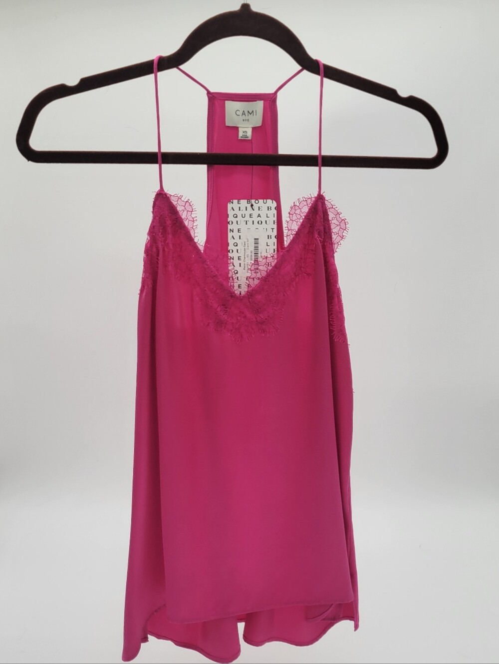 NWT- CAMI Hot Pink Lace Trim 100% Silk